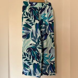 C&C California Linen Pants with Blue and Green Leaf Print